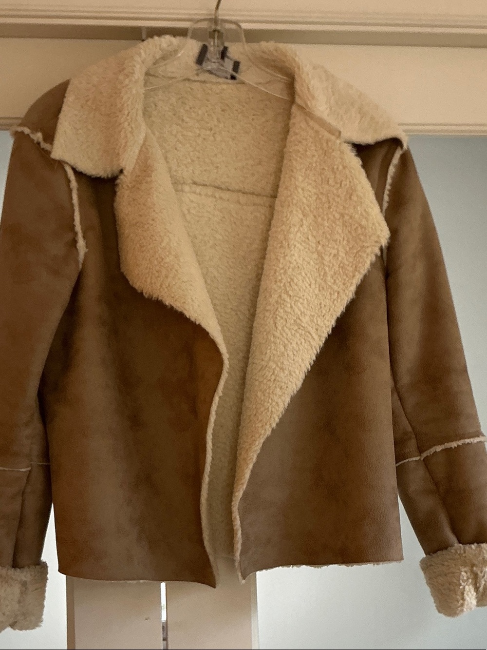 Splendid Faux Suede Teddy Jacket in Camel with Cream Shearling